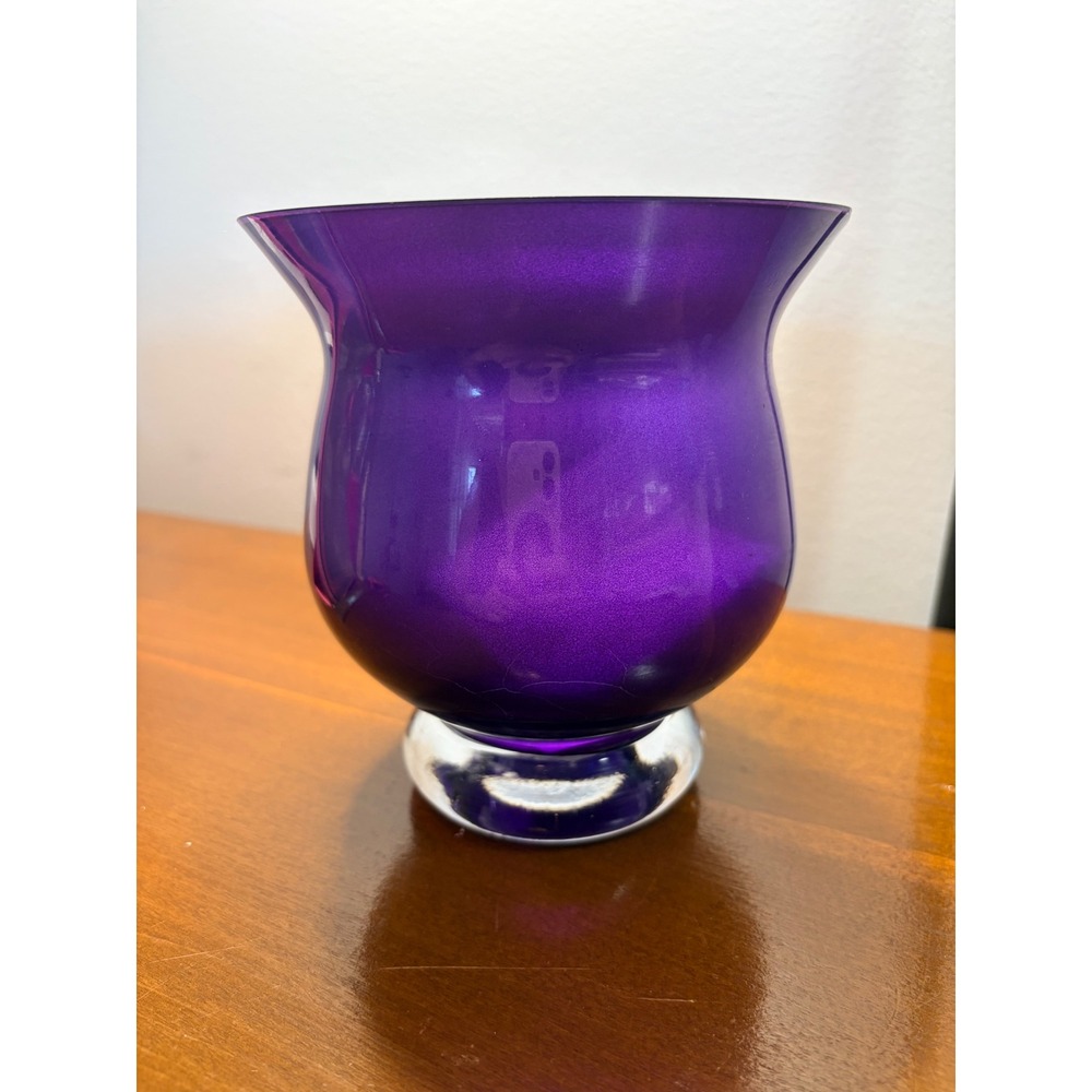 PartyLite Amathyst Candle Holder Vase Flared Rim Clear Pedestal Base 5.5"